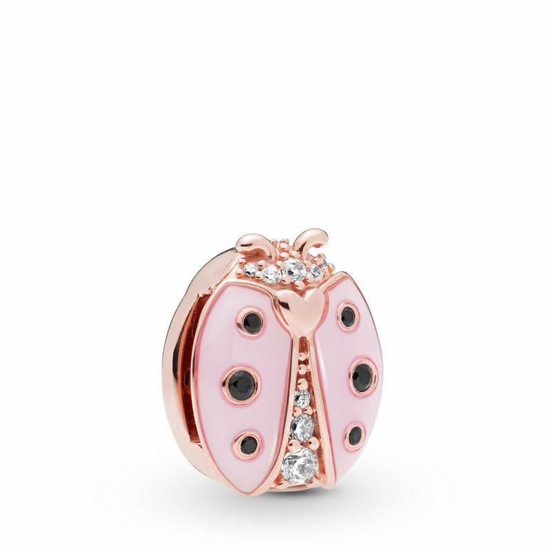 Pandora Reflexions™ Pink Ladybird Clip Charm Ireland - Pandora Rose/Enamel/Black/Mixed Stones - 4139